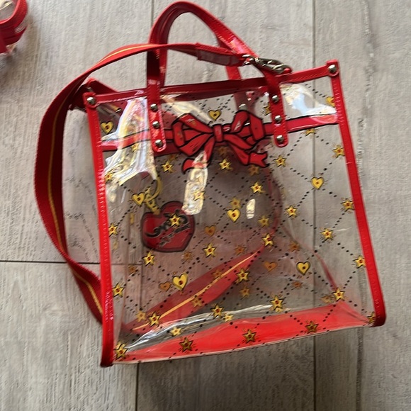 Brighton clear vintage tote combo bag red clear gold comes with makeup bag - Picture 7 of 13